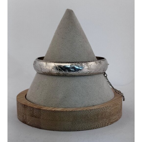 Vintage 925 Sterling Silver Engraved Hinged Bangle Bracelet Size 7.25 Estate - Picture 2 of 10